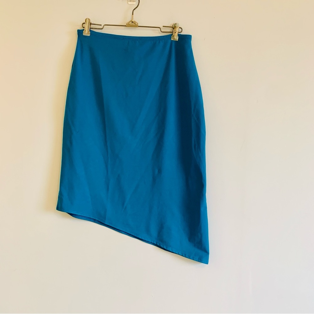 Vintage 80’s The Limited Teal Colored Asymmetrical Pull On Straight Skirt